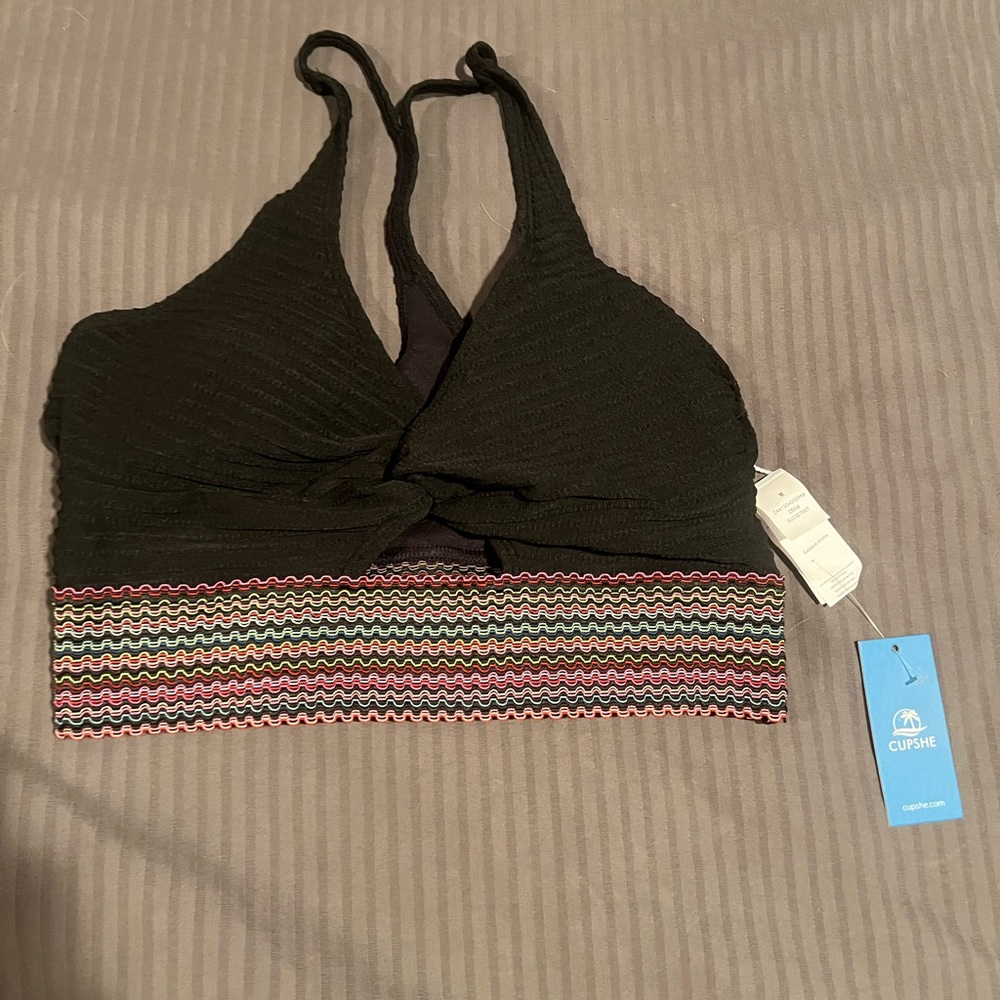 Cupshe Black Twist Bralette with Multicolor Zigzag Band